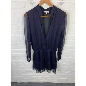 Karina Grimaldi Women's Tiered Crepe Shirt Dress Long Sleeve Navy Blue Size M